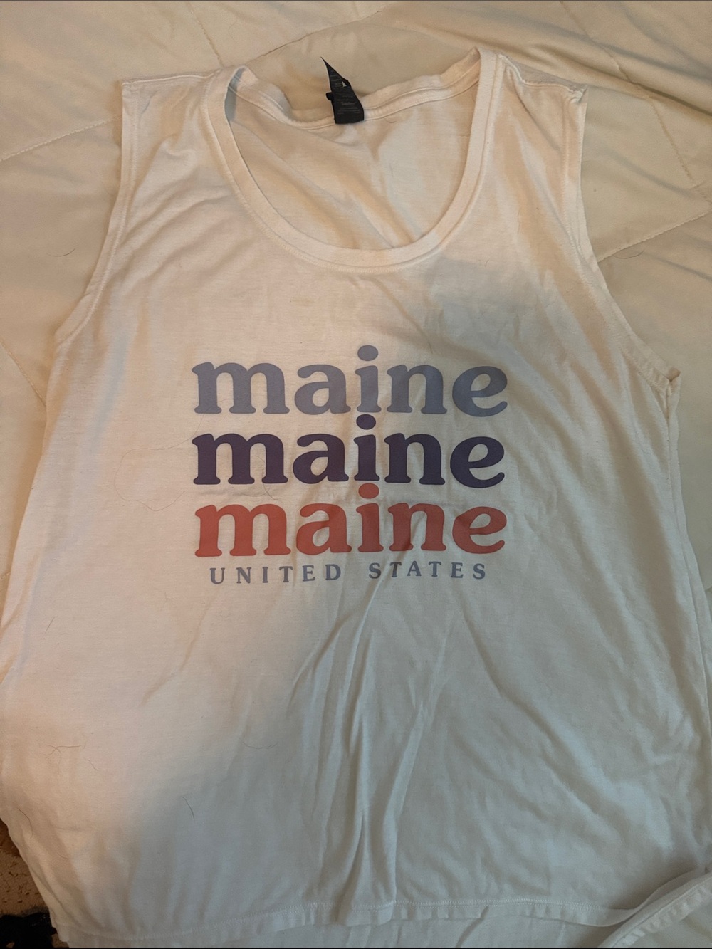 Maine Graphic Muscle Tank - White with Blue & Red Print
